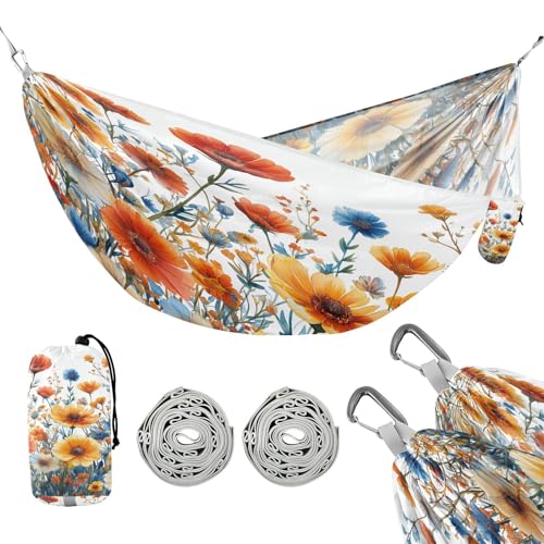 ATTX Watercolor Garden Flowers Camping Hammock - Lightweight & Portable Hammocks, Heavy Duty 330lbs Capacity for Indoor, Hiking, Backpacking, Travel, Backyard, Beach#43