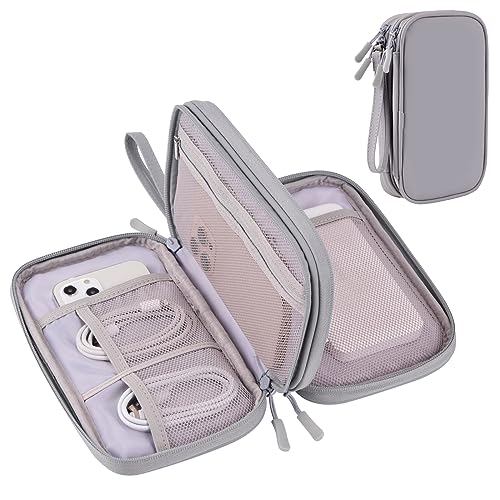 DDgro Organizador de viagem, bolsa tecnológica, organizar e armazenar, acessórios eletrônicos, cabos, carregadores, cartões, dinheiro, chaves, banco de energia (cinza, PU-M)