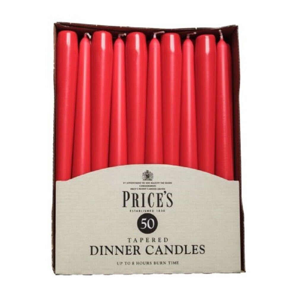 Prices Candles Unwrapped Tapered Dinner Candle, Pack of 50, Red (Red)