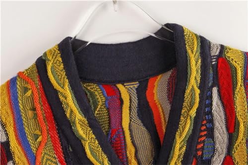 Autumn Woman V Neck Long Sleeve Loose Multicolor Striped Slim Cardigan Kniited Sweater4