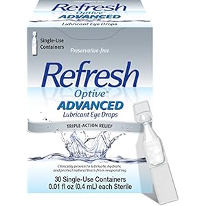 Refresh Optive Advanced Lubricant Eye Drops, Preservative-Free, Single-Use Containers, 0.01 Fl Oz – 30 Count (Pack of 1)