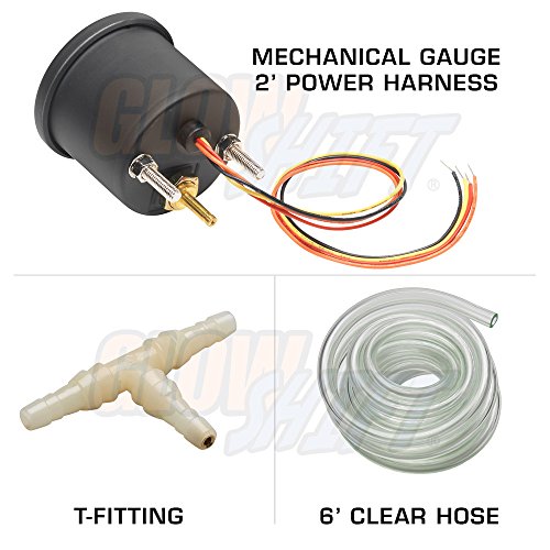 Glowshift Tinted 7 Color 2.0 Bar Boost/Vacuum Gauge Kit - Includes Mechanical Hose & Fittings - Black Dial - Smoked Lens - For Car & Truck - 2-1/16" 52Mm #TOP1
