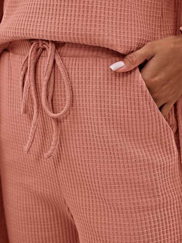 Image of Eurivicy Womens Lounge Set Waffle Knit 3 Piece Pajama Sets Tank Tops Loose Pants with Long Cardigan Loungewear 2026