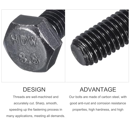 Image of METALLIXITY Hex Bolts (M8-1.25x25mm) 20Pcs, 12.9 Grade Carbon Steel Fully Threaded Black Oxide, Coarse Thread UNC Hex Head Screw Bolt - for Mechanical Repair