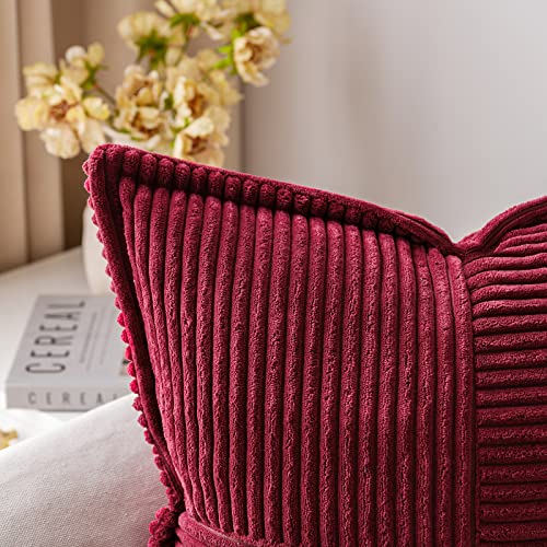 MIULEE 2er Set Kissenbezug 40×60cm Kordsamt Biese Patchwork Burgund – Ansicht 4