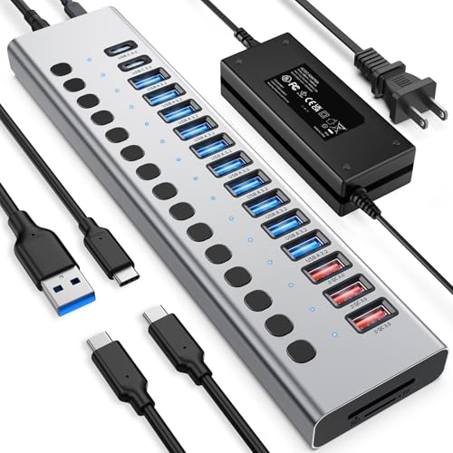 Image of VANGREE Powered USB Hub 10Gbps, 17 Ports USB 3.2 Hub, 96W Power Adapter
