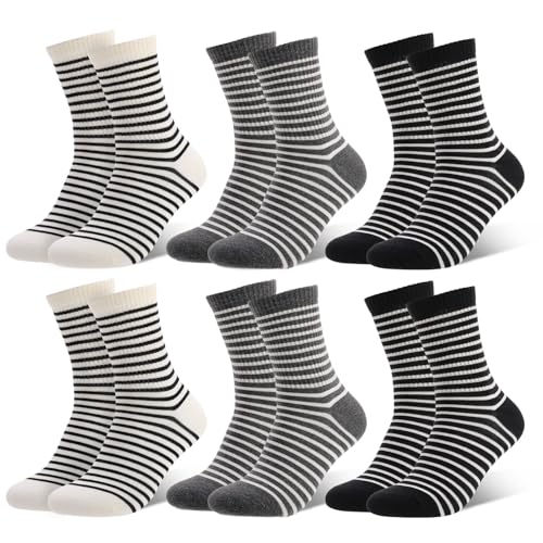 scenicamp Cute Ruffle Cotton Crew Socks for Women Bow Striped Polka Dot Checkered Casual Soft Princess Sock for Girls (6 White Black Gray)