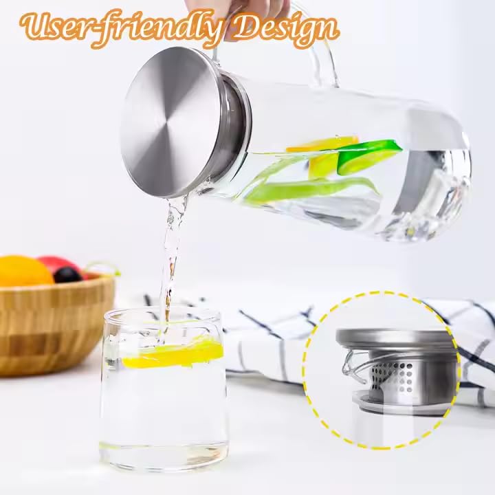 Image of Premium Water and Juice Glasses Set of 6 280ML and 1.8 Liter Water Jug 1 piece,Transparent Glass and Jug Set for Dining Table,Party,Gift Set,All pourpse use (7 Piece) (MT-2)