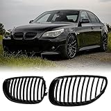 BILLDIO E60 Grille - Black Kidney Single slats Grill Compatible With BMW 5 Series E60 E61 2003-2009 520i 523i 525i 528i 530i 535i 550i ABS Gloss Black Kidney Grill