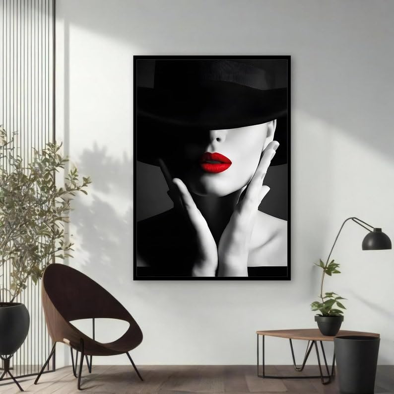 Tableau sur toile femme lèvres rouges déco murale salon moderne - 2