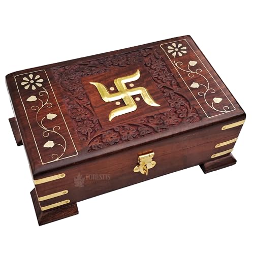 Image of Rosewood Decorative Money Box for Good Luck| Organizer for Cash,Money| Storage Kit | Gift (8X5 Inches, Art Deco Pedestal)