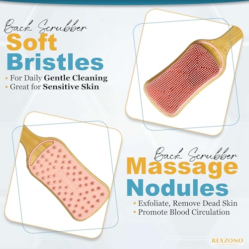 Brosse à dos en silicone pour douche et bain avec manche long exfoliant - 4