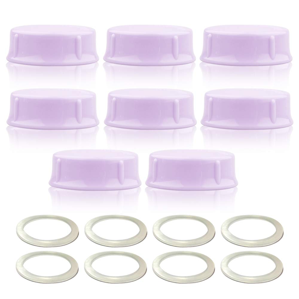 Solid Lids with Sealing Ring for Standard Sized Bottles; Bottles Lids/Fits Medela Bottles, Ameda, and Small Sized Nuk, Playtex, Gerber Bottles; 8pc (Purple)