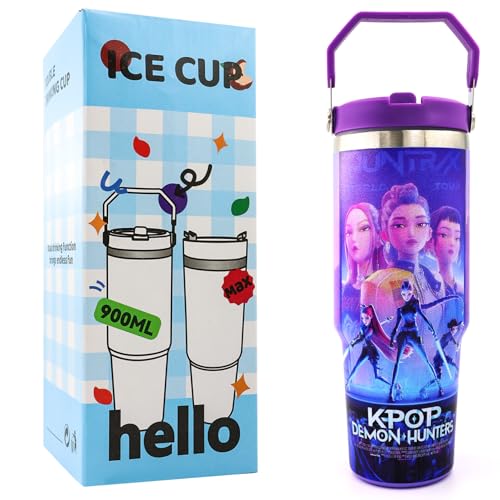 Demon Hunters 32oz Bottle Stainless Steel Drinking Bottle with Handle and Straw for Daily Hydration by KARAZZO - Used condition - CA$25.72