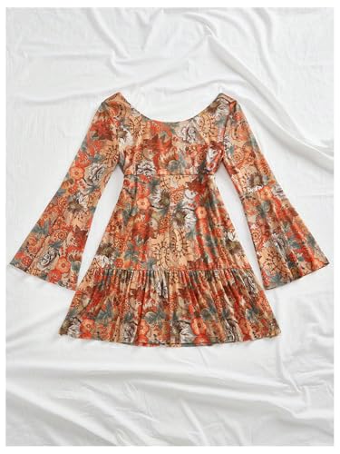 Image of Verdusa Women's Plus Size Paisley Print Short Dress Western Boho Bell Sleeve V Neck Ruffle Dresses Country Concert Outfits