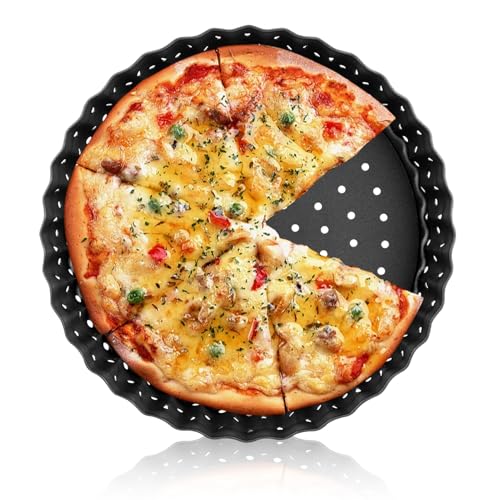 Agatige 8 in Pizza Pan with Holes for Oven, Non-stick Bakeware Pizza Tray Black Pizza Pan with Removable Bottom for Make Kinds of Pizzas or Pies (8 Inch)
