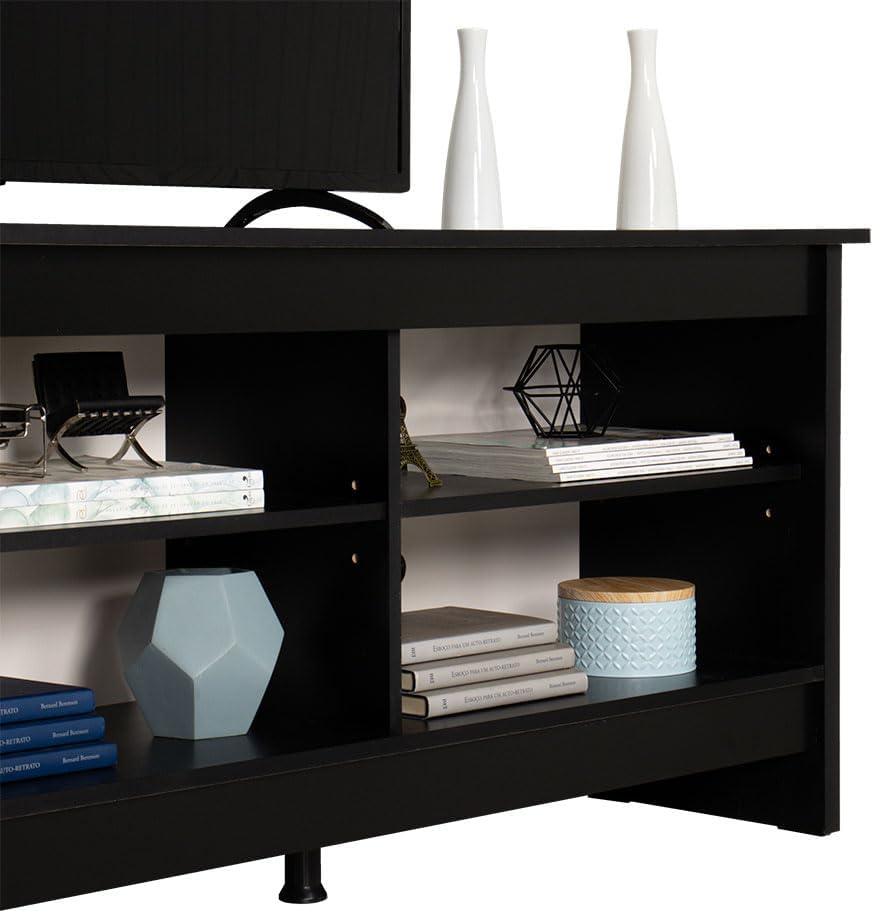 Sleek Black TV Stand with Cabinet and Cable Management, 71" Width