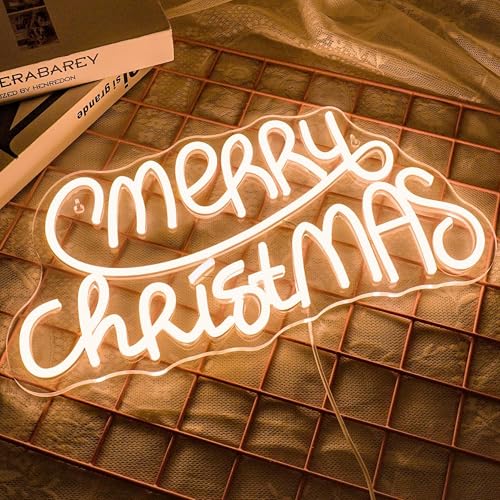 NOXET Merry Christmas logotipo de neón blanco cálido con logotipo de neón control remoto se puede ajustar el logotipo de neón de Navidad logotipo de fiesta de Navidad Bar dormitorio familiar