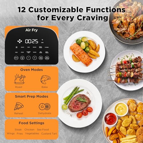 Image of Fullwill 6QT Air Fryer with Viewing Window,12-in-1 Multi-Function Air Fry,Roast,Bake, Dehydrate, Fries,Nonstick and Dishwasher-Safe Basket,Family&friends Party,Max 400℉ Crisping 1700W,Gray