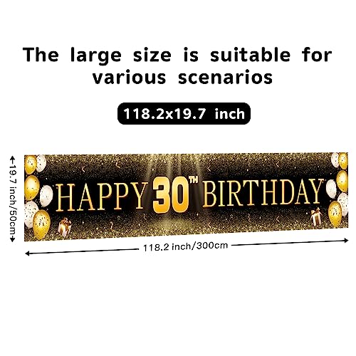 Image of TZSS Black & Gold 30th Birthday Banner Decorations - 118 inchx20 inch Extra Large Dirty Thirty Sign for Him & Her, Indoor Outdoor Party Decor, Happy 30th Reusable Yard Celebration