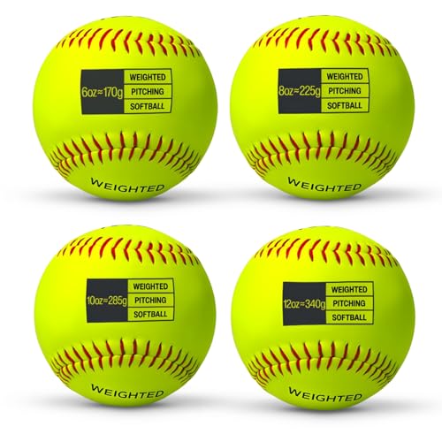 Thorza 12 Weighted Training Softballs - Training Balls to Increase Pitch Velocity & Arm Strength - Durable Softball Practice Equipment for Pitchers of All Skill Levels (Set of 4 (6 8 10 & 12 oz))