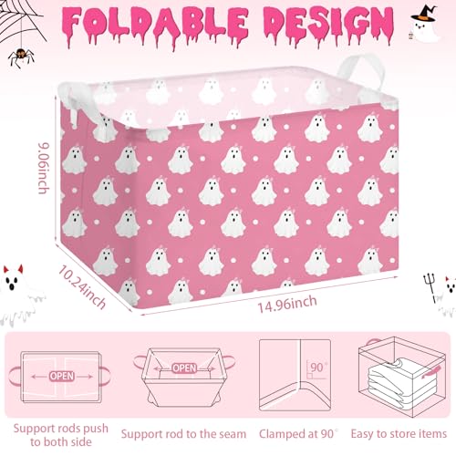 Image of Chunful 4 Pcs Pink Ghost Halloween Boo Baskets, Cute Spooky Storage