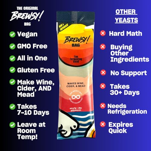 brewsy failproof app-enabled wine yeast - 7 ingredient blend - fastest tastiest wine possible for wine mead cider 032 ounce pack of 3