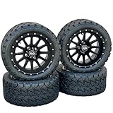 14 Inch Glossy Black Cascade Golf Cart Wheels & Tires Set of 4, 22x10-14 Golf Cart Tires and Wheels Compatible with EZGO, Club Car, YMH, 5 or 6