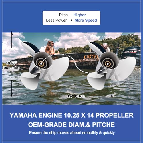 Image of 10.25 x 14 /15 /16-G Polished /Black Stainless Steel Boat Outboard Propeller for Yamaha Engines 40-60,13 Spline tooth,Rh,Semi cleaver style as original ybs prop; Fit havoc duck boat, Hunting or fishing