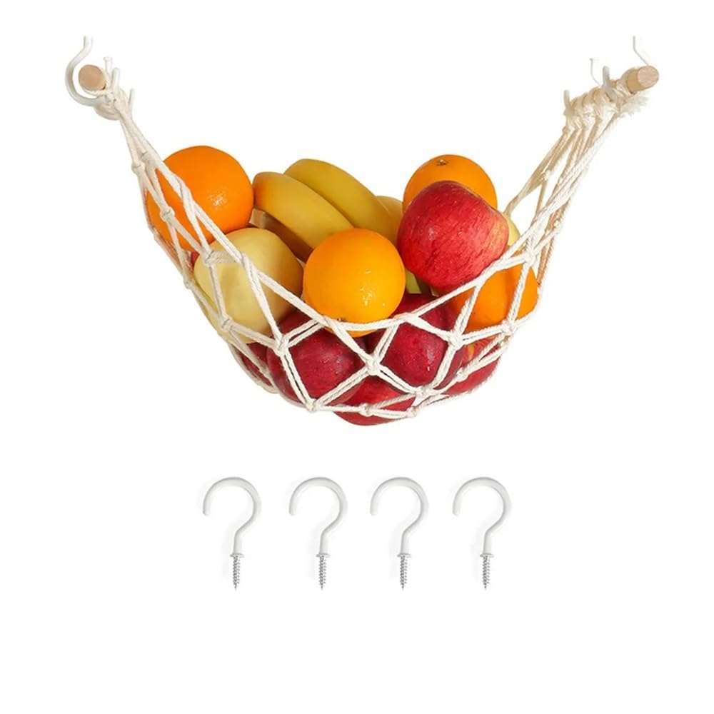 Shungong Woven Fruit Veggie Hammock With Hooks Under Cabinet Kitchen Hanging Storage Basket(Color 3)