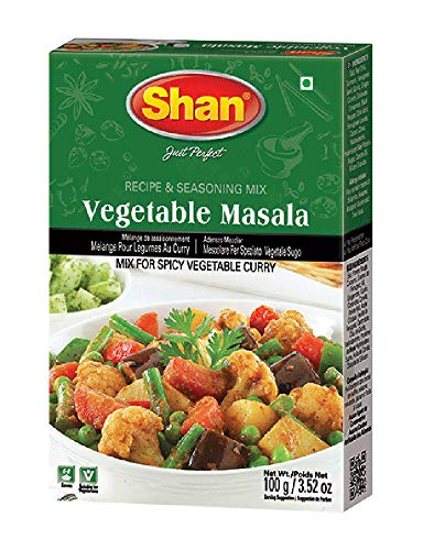 Shan Mezcla de recetas y condimentos de Masala vegetal, 100 g, polvo de especias para curry vegetal picante, apto para vegetarianos, bolsa hermética en una caja (paquete de 24)