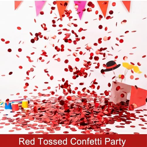 Image of Red Metallic Foil Confetti(0.59 inch) Round Dots Glitter Table Confetti for Party Wedding Decorations,2.11 OZ per pack