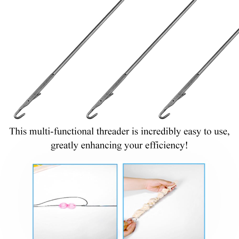 HAHIYO 3 enhebradores de cordón de acero inoxidable de 10.5 pulgadas, gancho volteador con pestillo de aguja de coser para reemplazo de cordón, herramienta de bricolaje en chaqueta con capucha,