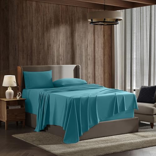 Image of Nestl Queen Bed Sheet Set - Teal - 4-Piece Deep Pocket | Instantly Soft, Night-One Ready (No Wash Required). Fits 16-Inch Deep Pockets, 360-Degree Elastic Grip