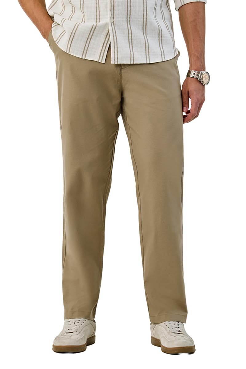 snitch Men Casual Trousers| Baggy Fit Mid Rise Solid Plain Front Style | Breathable Cotton Blend & Lightweight Linen Fabric for Summer & Everyday Outings-picture-23