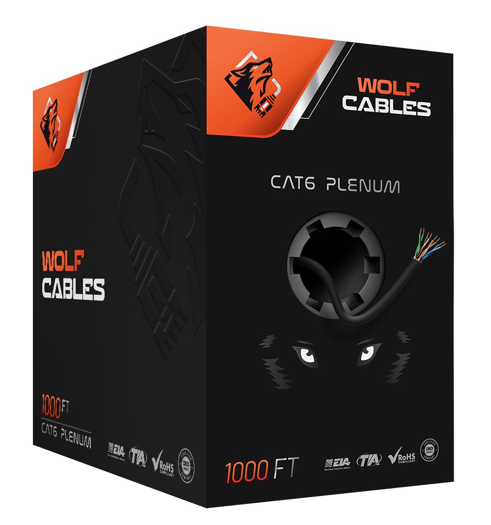 | Heavy-Duty CAT6 Plenum Cable 1000ft | UTP, 23AWG, 550MHz | DSX-8000 Certified | Stable & Remarkable Performance (Black)