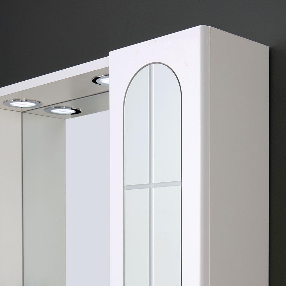 Kiamami Valentina - Mobile Bagno Curvo Sospeso | 70CM con Cassetti | Specchio LED 60x80 | Moderno e Lineare | Bianco Lucido, Resina
