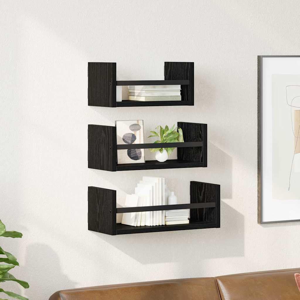 3 estantes de pared de roble negro, 40 x 16 x 14 cm, madera, flotantes, ahorran espacio, para libros/decoración/cocina, salón, pasillo o dormitorio