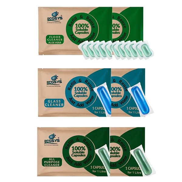 6L Surface Liquid Cleaner Kit Contains 2 Aloe Vera Floor cleaner (6 Capsule for 1L), 2 All Purpose Cleaner (1 Capsule for 1L) 2 Glass Cleaner(1 Capsule for 1L), Non-Toxic Eco-Friendly
