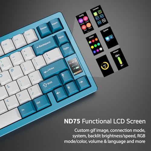 Image of Chilkey ND75 Aluminum Keyboard 75% Percent Wireless Gaming Mechanical Keyboard with LCD Screen, Quick Assembly, BT /2.4G /USB-C, Hot Swappable Per-Key RGB Custom Blue Key Board for Laptop Office PC