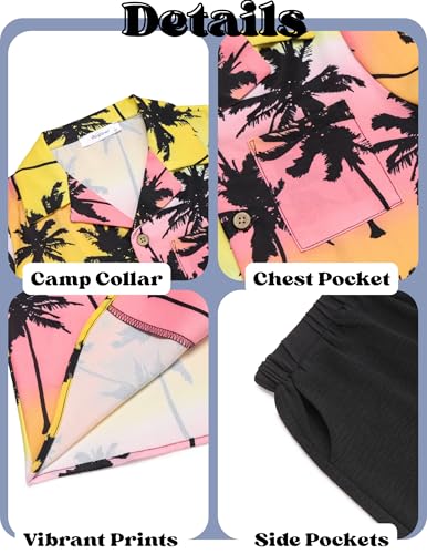 Image of Arshiner Boys 2 Pieces Summer Beach Outfits Short Sleeve Button Down Shirts and Shorts Vacation Texture Sets for Kids