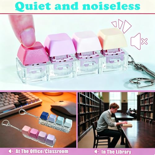 Image of Keyboard Fidget Toy, Four Key Mechanical Style Keychain with Snake Chain, Stress Relief Gadget for Office Workers and Students, Portable Anxiety Relief Tool for Commuting and Gaming