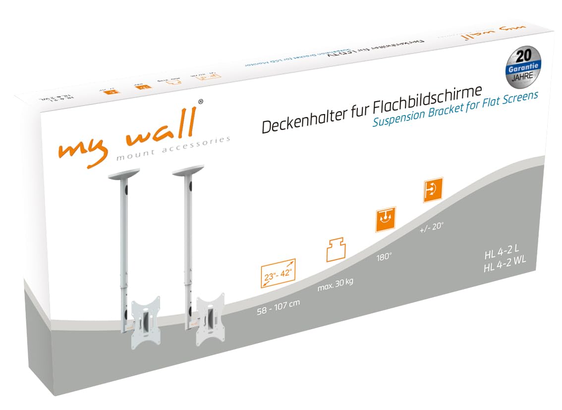 My Wall HL 4-2 WL - Supporto per TV da soffitto da 58,4 cm (23) – 106,7 cm (42) estensibile, inclinabile + girevole, supporto da soffitto