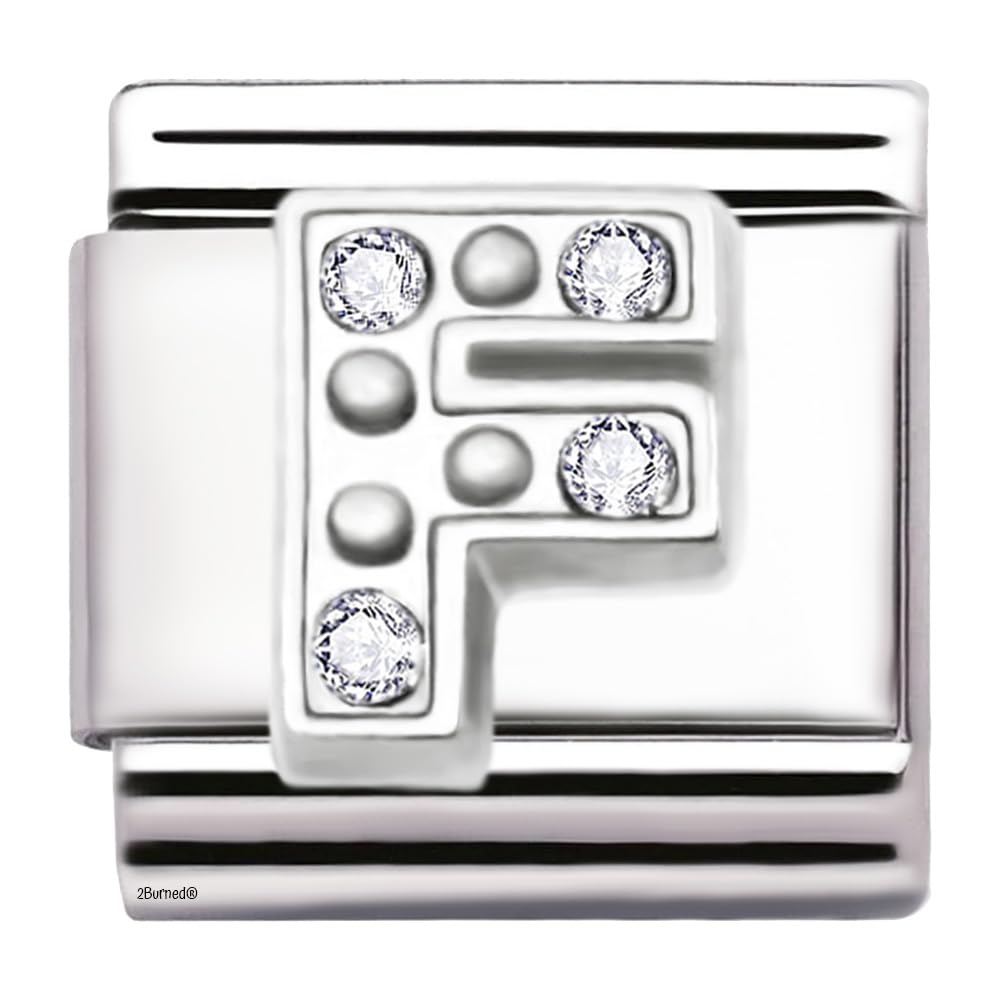 A-Z Letter Cubic Zirconia Italian Charm Links for 9mm Bracelets (Letter F)