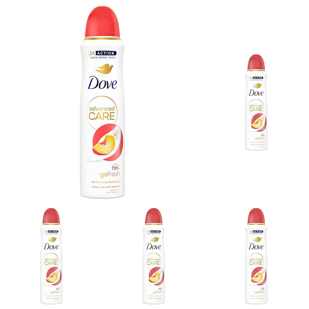 Dove Advanced Care Anti Transpirant Deo-Spray go fresh Pfirsich- und weißer Blütenduft mit Skin Hydration Technology 150 ml (Packung mit 5)