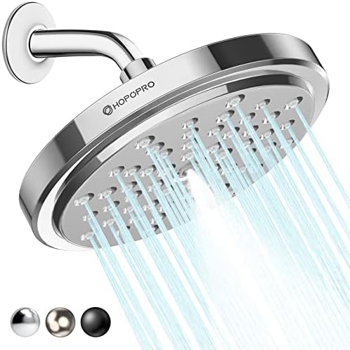 HOPOPRO High Flow Shower Head - High Pressure Rain - 7 Inch Rainfall Spray Shower Head - Tool-less 1-Min Installation - Adjustable Bathroom Shower Head Replacement with Luxury Modern Chrome Look