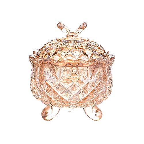 SOCOSY Royal Embossed Crystal Glass Candy Box with Lid Footed Jewelry Box Candy Jar Bowl Wedding Candy Buffet Jars Kitchen Storage Jar 10 oz