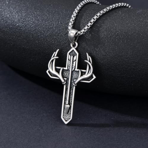 Cross Necklace for Men 925 Sterling Silver Three Nail Cross/Atheist/Anchor/Skull Pendant Christian Protect Jewelry Birthday Gifts for Husband3