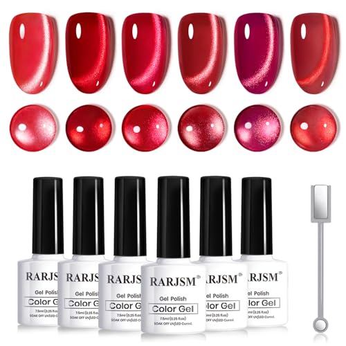 RARJSM Red Cat Eye Gel Nail Polish Set 6 Pcs Smoothie Ceramic Sil...