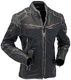✔️ Blouson JACKETZONE Distressed Lederjacke  Cafe Racer Biker Schwarz Motorrad Lederjacke, Distressed Schwarz - Echtes Leder, XXL